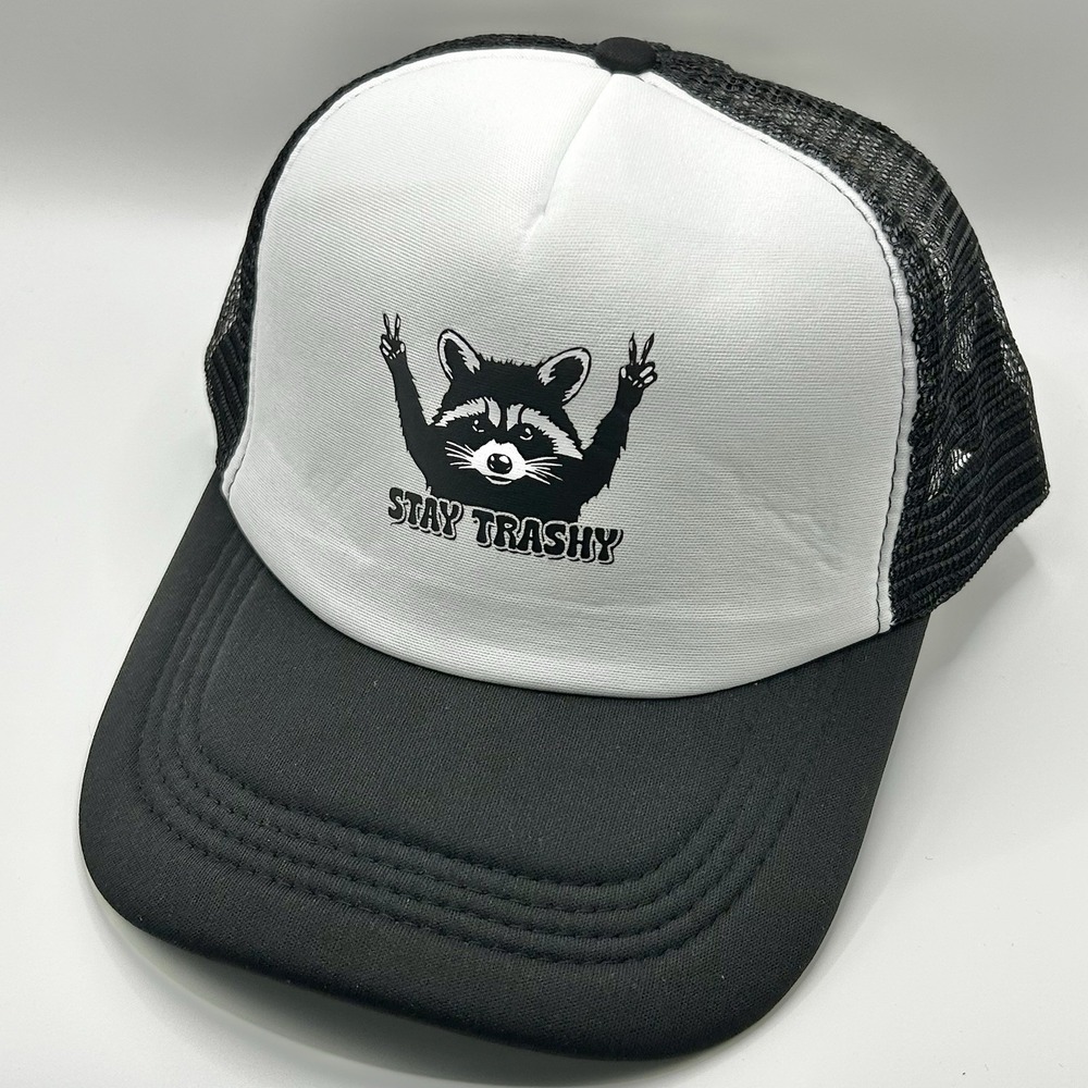 Stay Trashy Raccoon Animal Foam Trucker Hat Cap Snapback Adjustable Black Casual